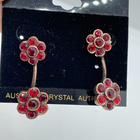 Red Gemstone Flower Earrings for pierced ears - Really cute - Picture 6 of 9